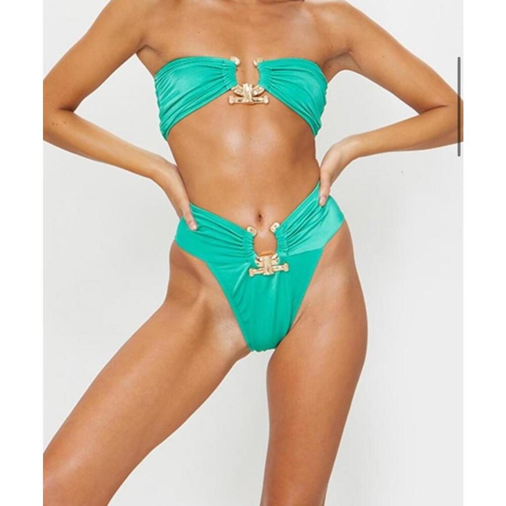 Pretty Little Thing Green Bikini Set with Gold Accents
